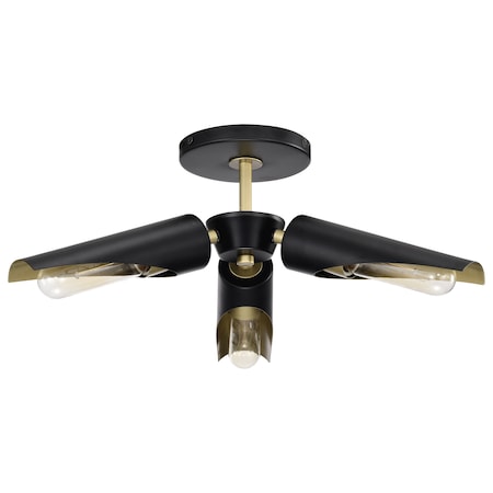 Nuvo Marc 3-Light Pendant Matte Black Gold Accents 60/7297